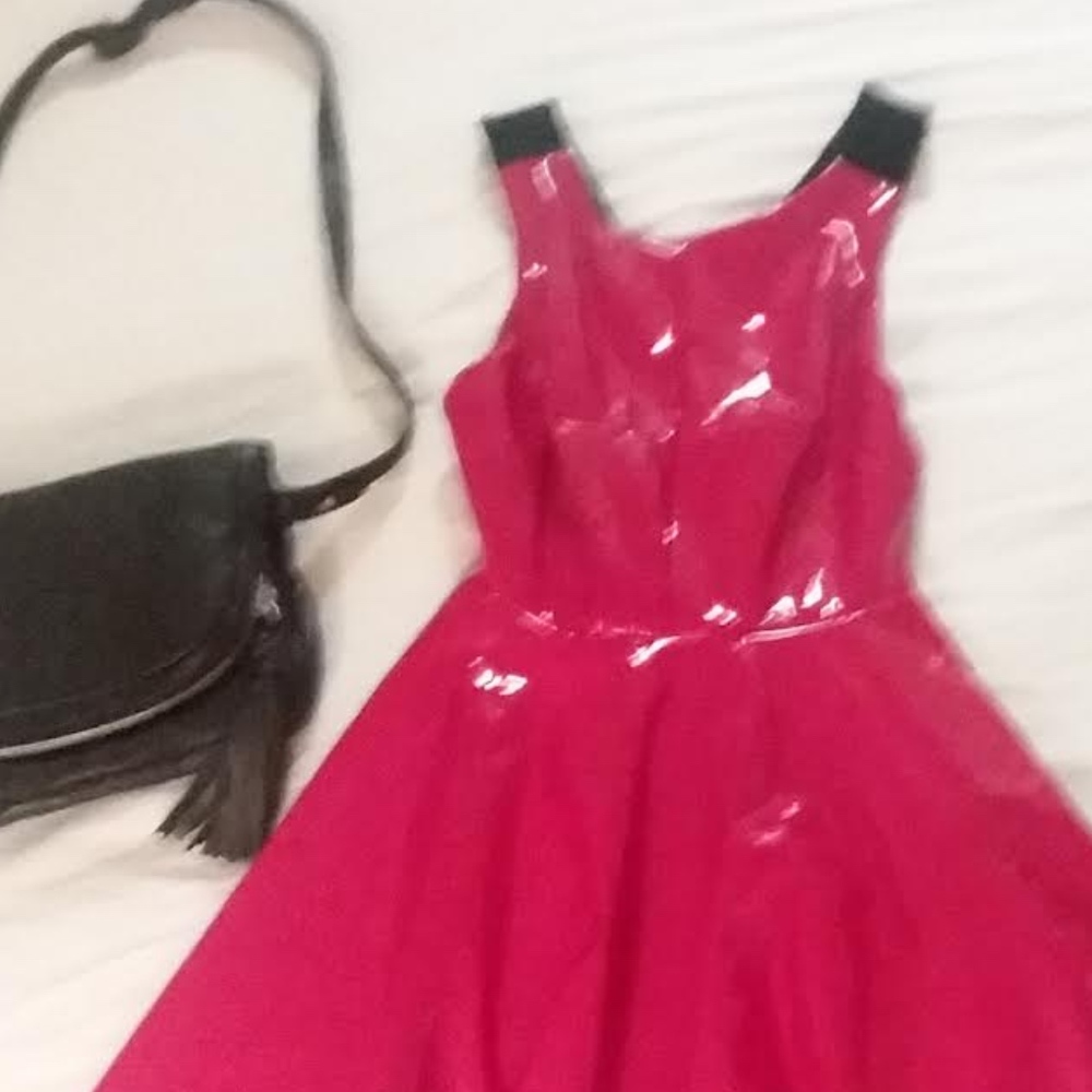 Apple Red Jella C. Vinyl-look Dress w/black straps